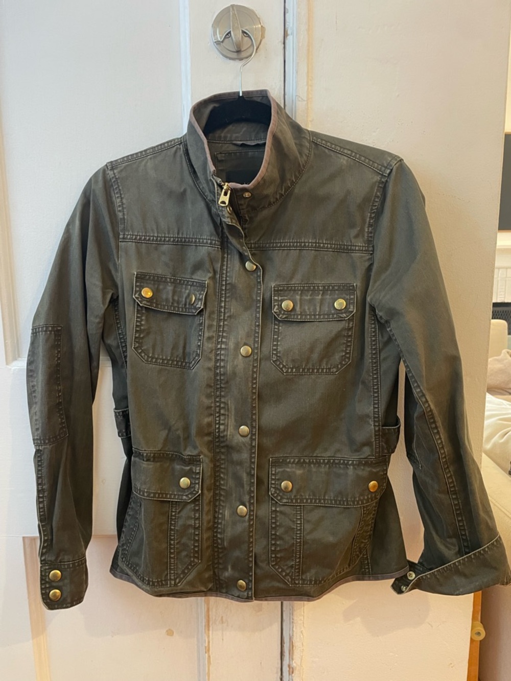 J Crew Women’s Olive Utility Jacket with Brass buttons/zipper